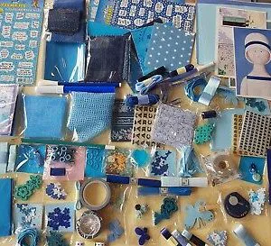 STOCK LOTTO SCRAPBOOKING HOBBY CREATIVI 100 PZ BLUE decorazioni carta nastri
