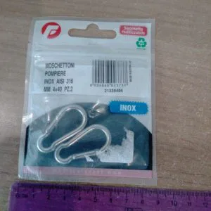 2 Pezzi Moschettone Inox AISI 316  Mm 4 X 40 Cod 21330405