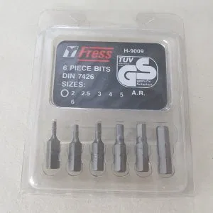 set 6 inserti H-9009 DIN 7426 SIZES 2  2.5  3  4  5  6  TUV GS A.R. ESAGONALE