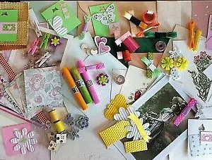 STOCK LOTTO SCRAPBOOKING HOBBY CREATIVI spring CARTA NASTRI LEGNO BUSTE FILO