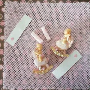 BOMBONIERE BATTESIMO NASCITA bimba DONDOLO rete nastro biglietto prezzo stock