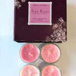 candele Woods of Windsor set 4pz true rose idea regalo cofanetto made in england