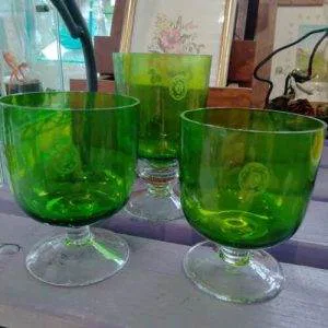 MR9) Set 3 Bicchieri In Vetro Artigianato MammaRo' Toscana Vintage Rari Verde