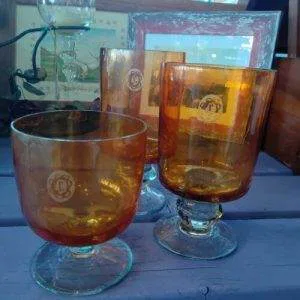 MR1) Set 3 Bicchieri In Vetro Artigianato MammaRo' Toscana Vintage Rari Arancio
