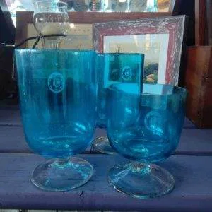 MR2) Set 3 Bicchieri In Vetro Artigianato MammaRo' Toscana Vintage Rari Blu