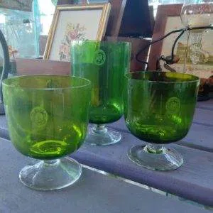 MR3) Set 3 Bicchieri In Vetro Artigianato MammaRo' Toscana Vintage Rari Verde
