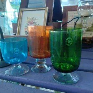 MR4) Set 3 Bicchieri In Vetro Artigianato MammaRo' Toscana Vintage Rari Colorati