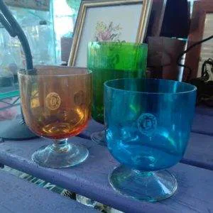 MR5) Set 3 Bicchieri In Vetro Artigianato MammaRo' Toscana Vintage Rari Colorati