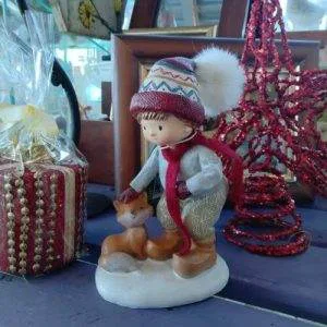 N47) Tono Su Tono Bimbo Con Volpe 27247/1 Natale Inverno Decorazione Idea Regalo