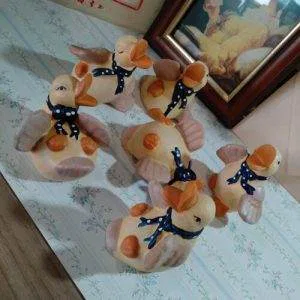 Z) Set 6 Papere Ceramica Dipinta A Mano Paperella Decorativa Collezione