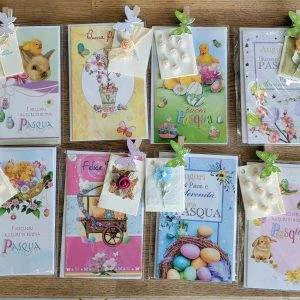P5 PASQUA biglietti auguri con bustina chiudipacco hand made molletta decorati