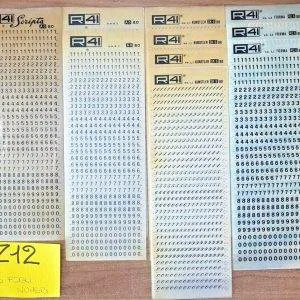 COD Z12 Lotto R41 trasferibili 15 fogli 25X8,5 introvabili NUMERI 4,3 mm A6 RI6