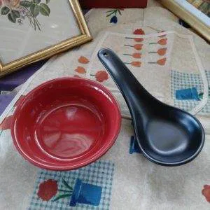 Ciotola / Cucchiaio Salsa Soia ceramica Nera Marrone orientale Sushi Riso