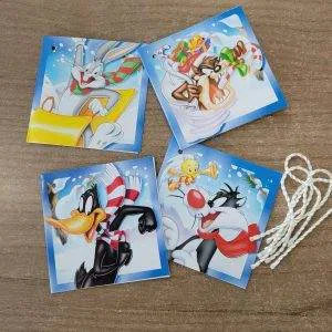 LOONEY TUNES set 4 chiudipacco biglietti regalo warner bros natale gift tag