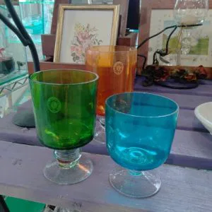 MR6) Set 3 Bicchieri In Vetro Artigianato MammaRo' Toscana Vintage Rari Colorati