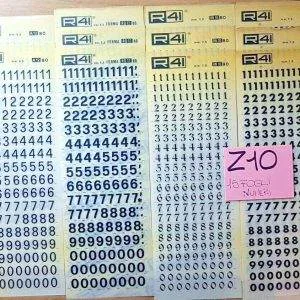 COD Z10 Lotto R41 trasferibili 15 fogli 25X8,5 introvabili NUMERI 7,5  9,5 mm