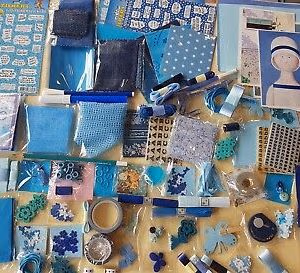 STOCK LOTTO SCRAPBOOKING HOBBY CREATIVI 100 PZ BLUE decorazioni carta nastri