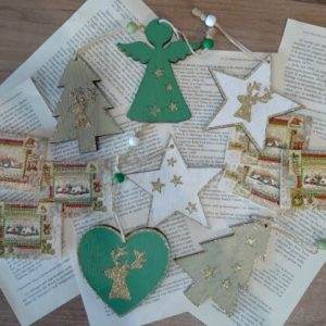 C14 lotto Natale Christmas Decorazioni Legno Chiudi Pacco
